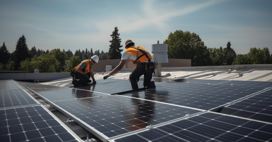 professional solar panel installation on a rooftop
